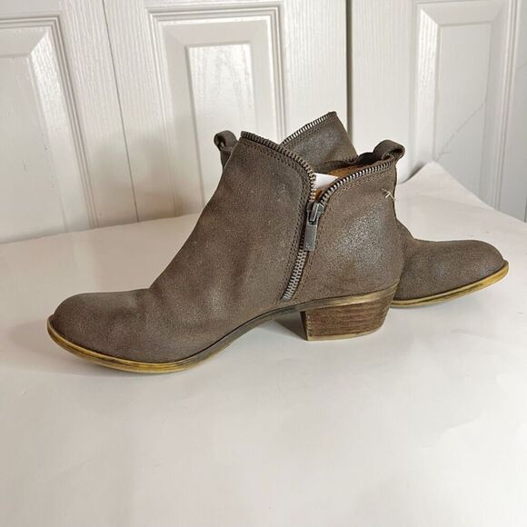 Lucky Brand Zipper Nubuck Leather Ankle Cowboy Western Bootie Boots - Picture 4 of 12